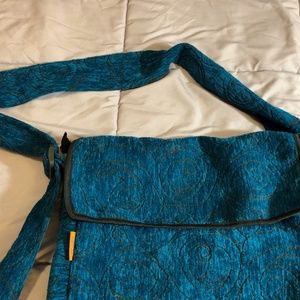 Bright teal handmade cloth shoulder bag